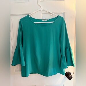 Teal Women's Blouse with Flared Sleeves